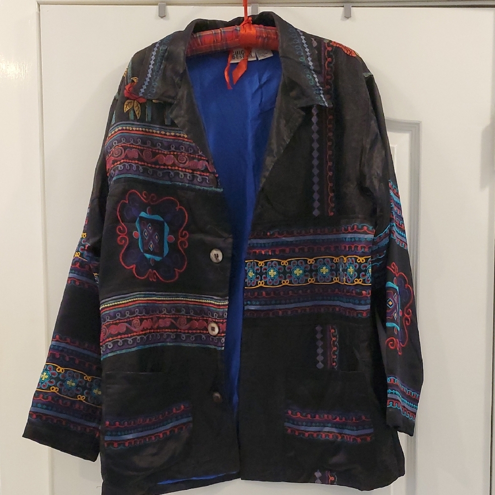 Chico's Design Silk Jacket with Blue and Red